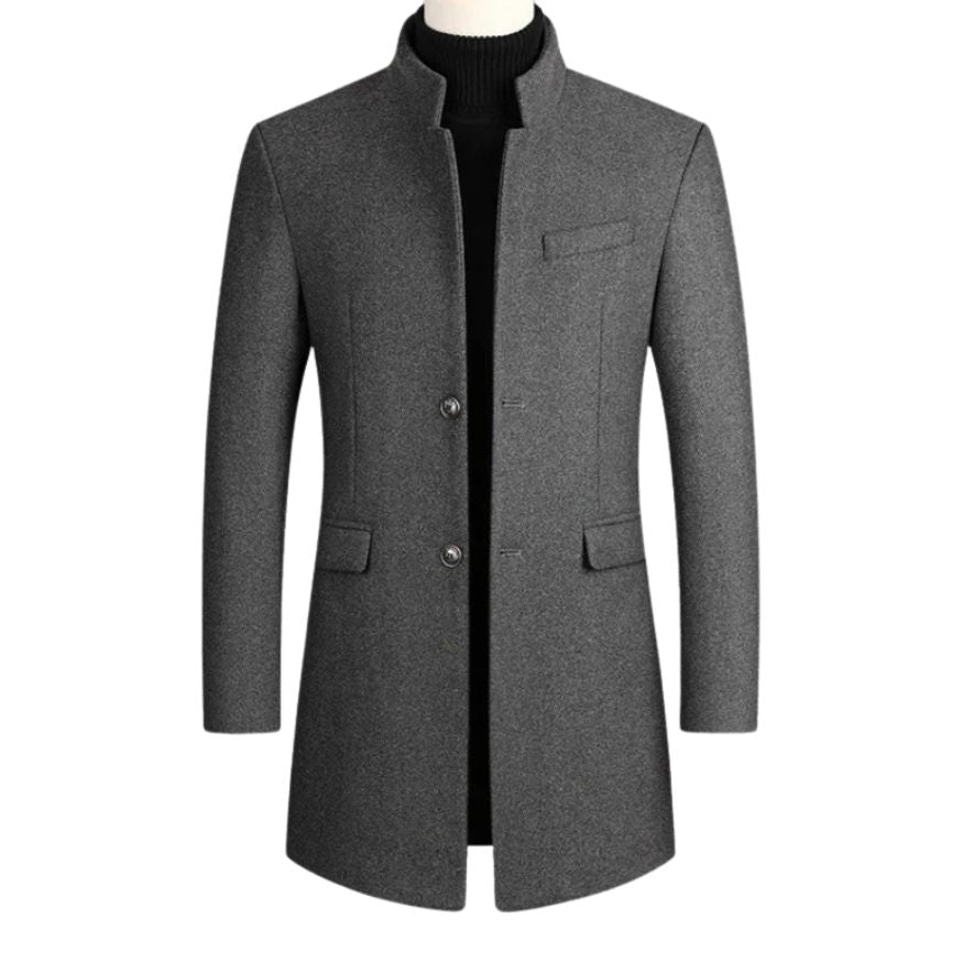 Heren Slim Fit Mantel met Opstaande Kraag in Wolmix