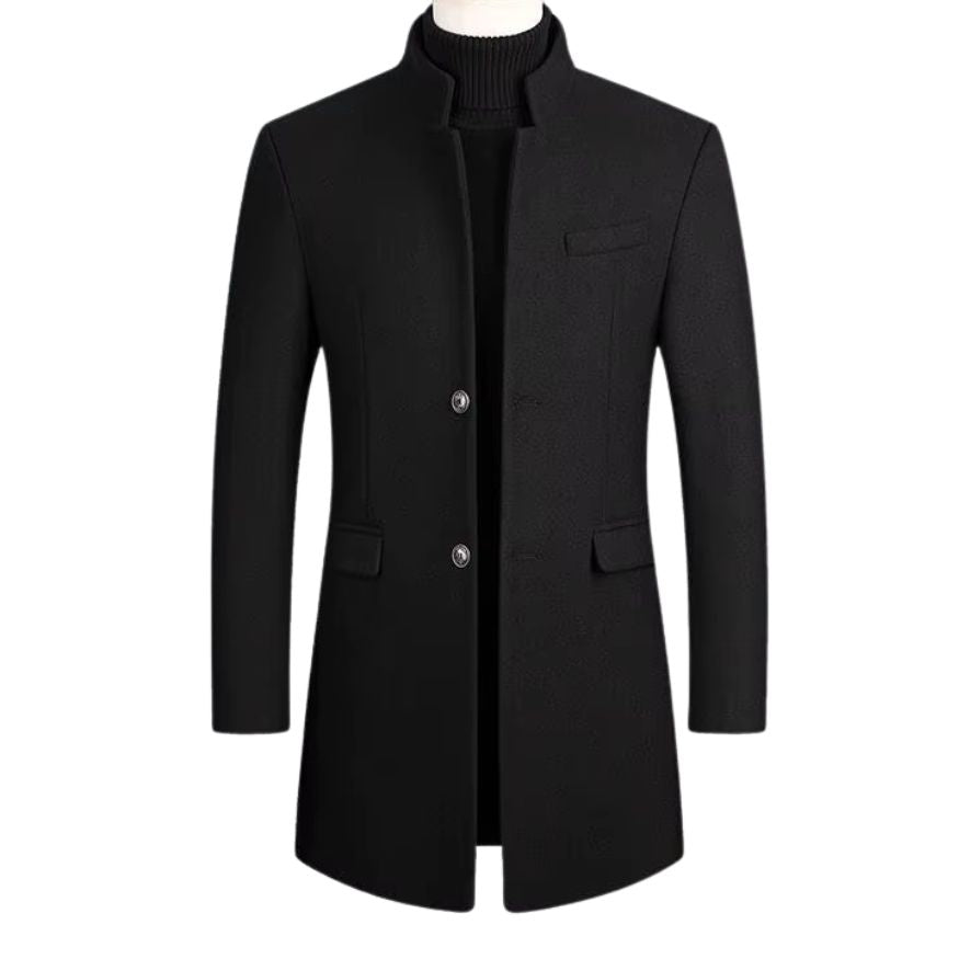 Heren Slim Fit Mantel met Opstaande Kraag in Wolmix