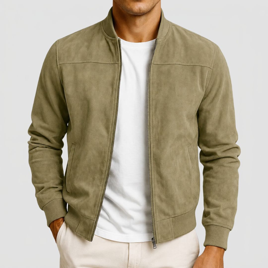 Heren Suèdelook Bomberjack met Ritssluiting en Opstaande Kraag
