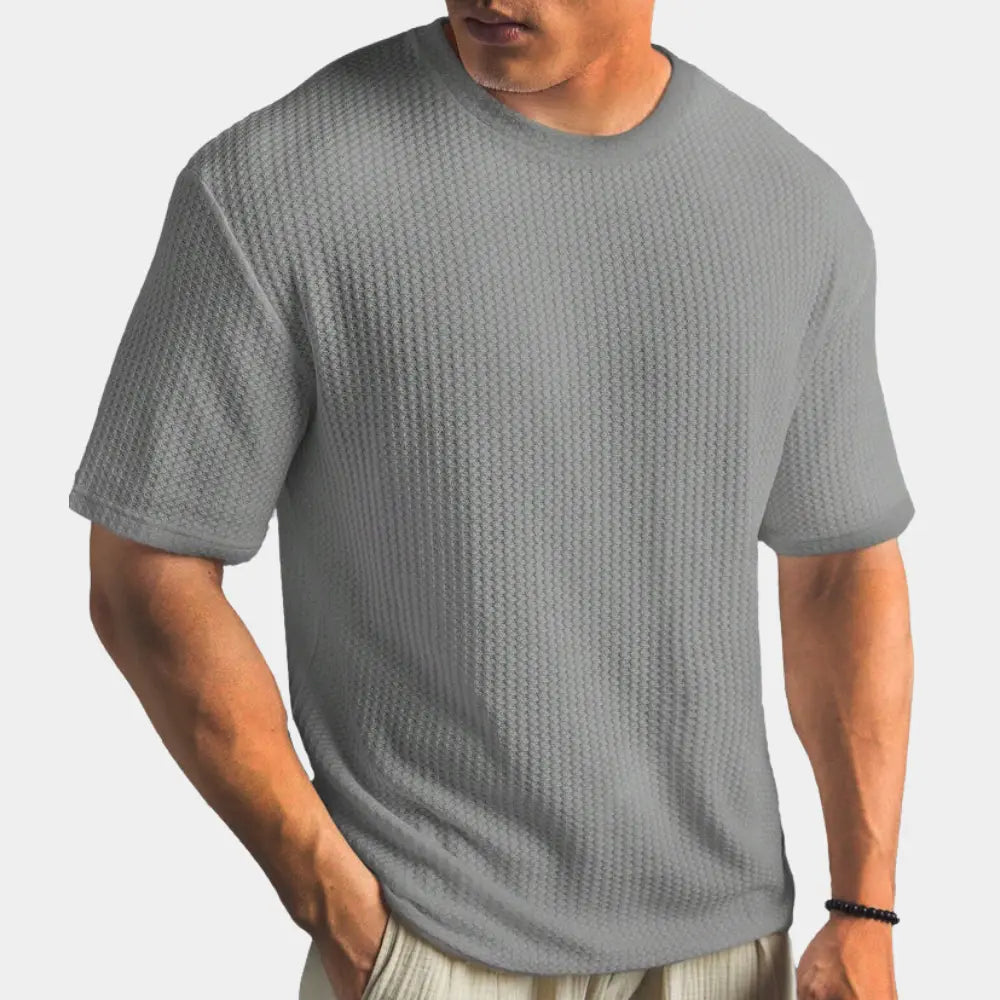 Heren T-shirt met Ronde Hals en Wafelpatroon