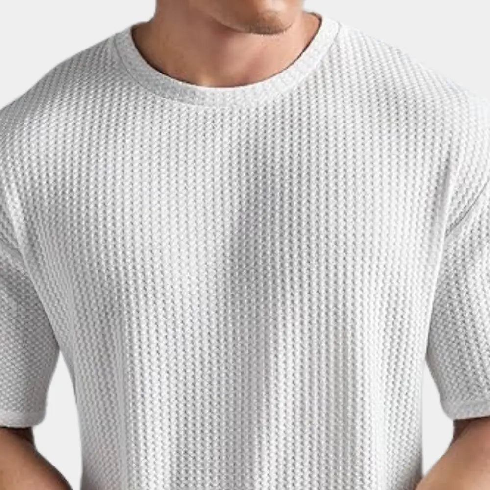 Heren T-shirt met Ronde Hals en Wafelpatroon