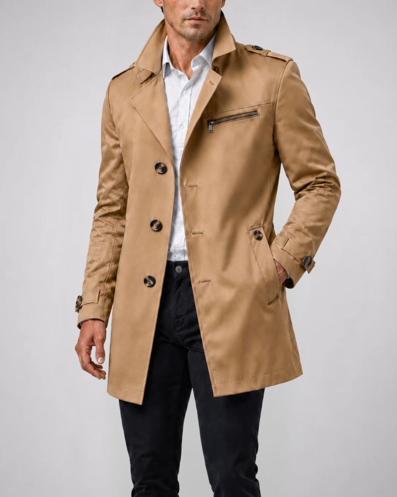 Heren Trenchcoat met Reverskraag en Knoopsluiting
