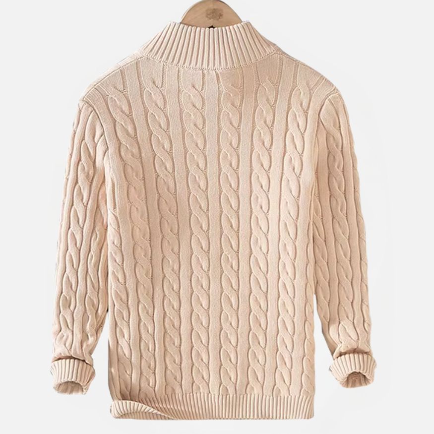 Heren Trui met Hoge Kraag en Kabelpatroon