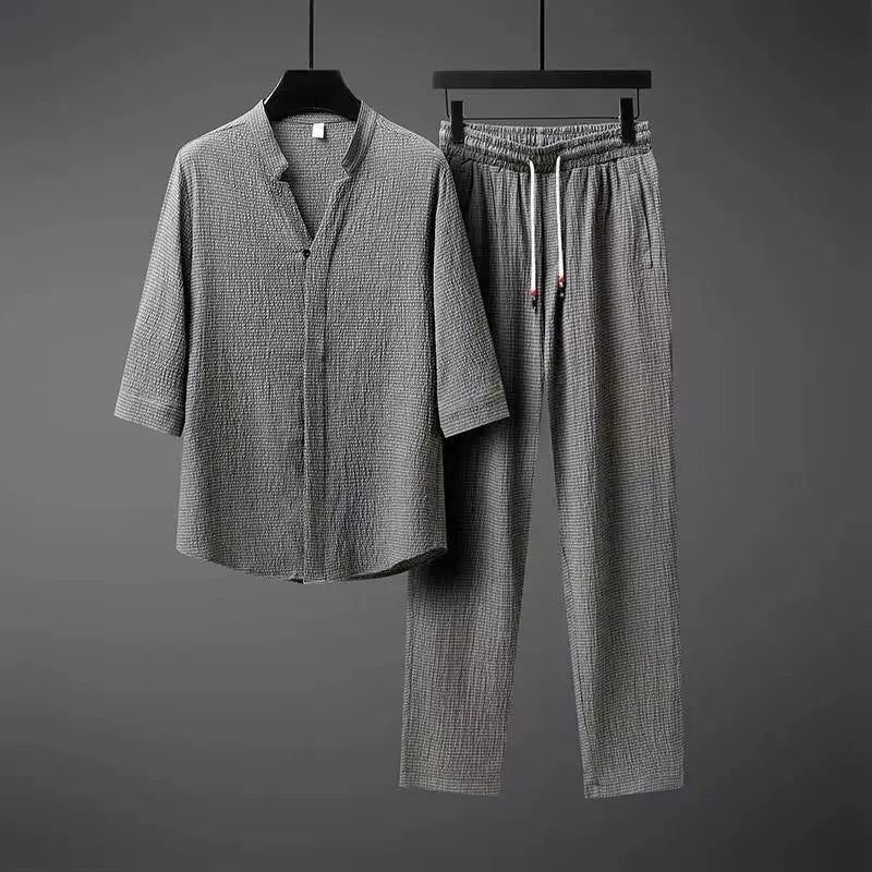 Heren Zomerset met V-hals Shirt en Rechte Broek