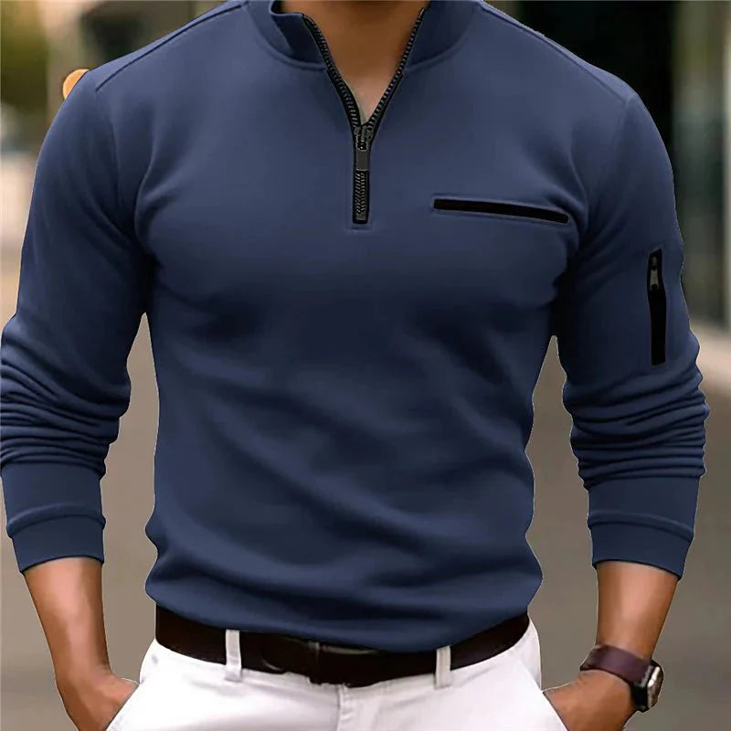 Herenshirt met ritssluiting en borstzak
