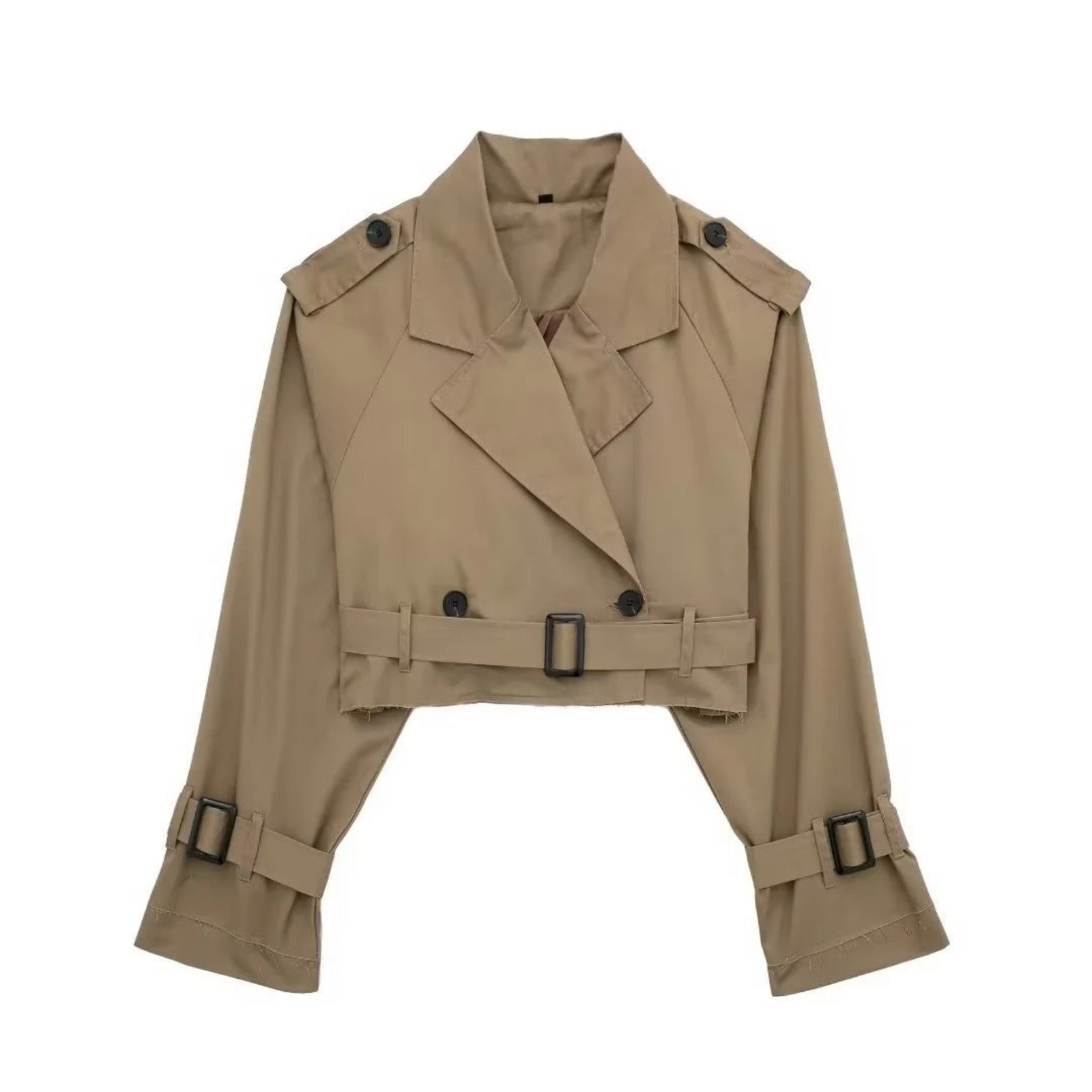 Korte Trenchcoat voor Dames met Ceintuur en Dubbele Knopenrij