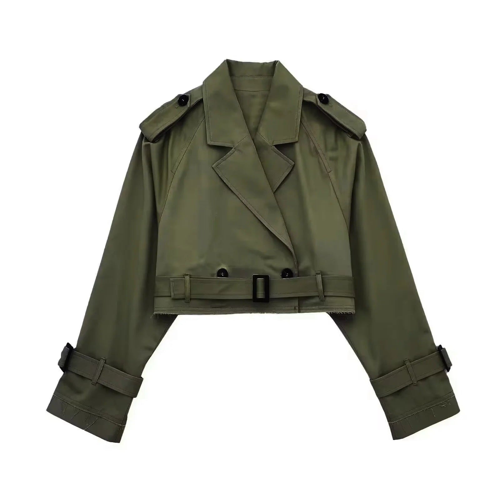 Korte Trenchcoat voor Dames met Ceintuur en Dubbele Knopenrij