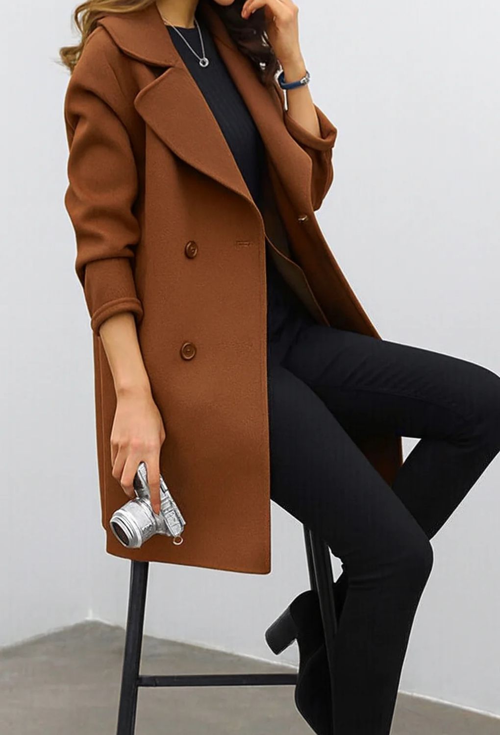 Lange Trenchcoat voor Dames met Knoopsluiting