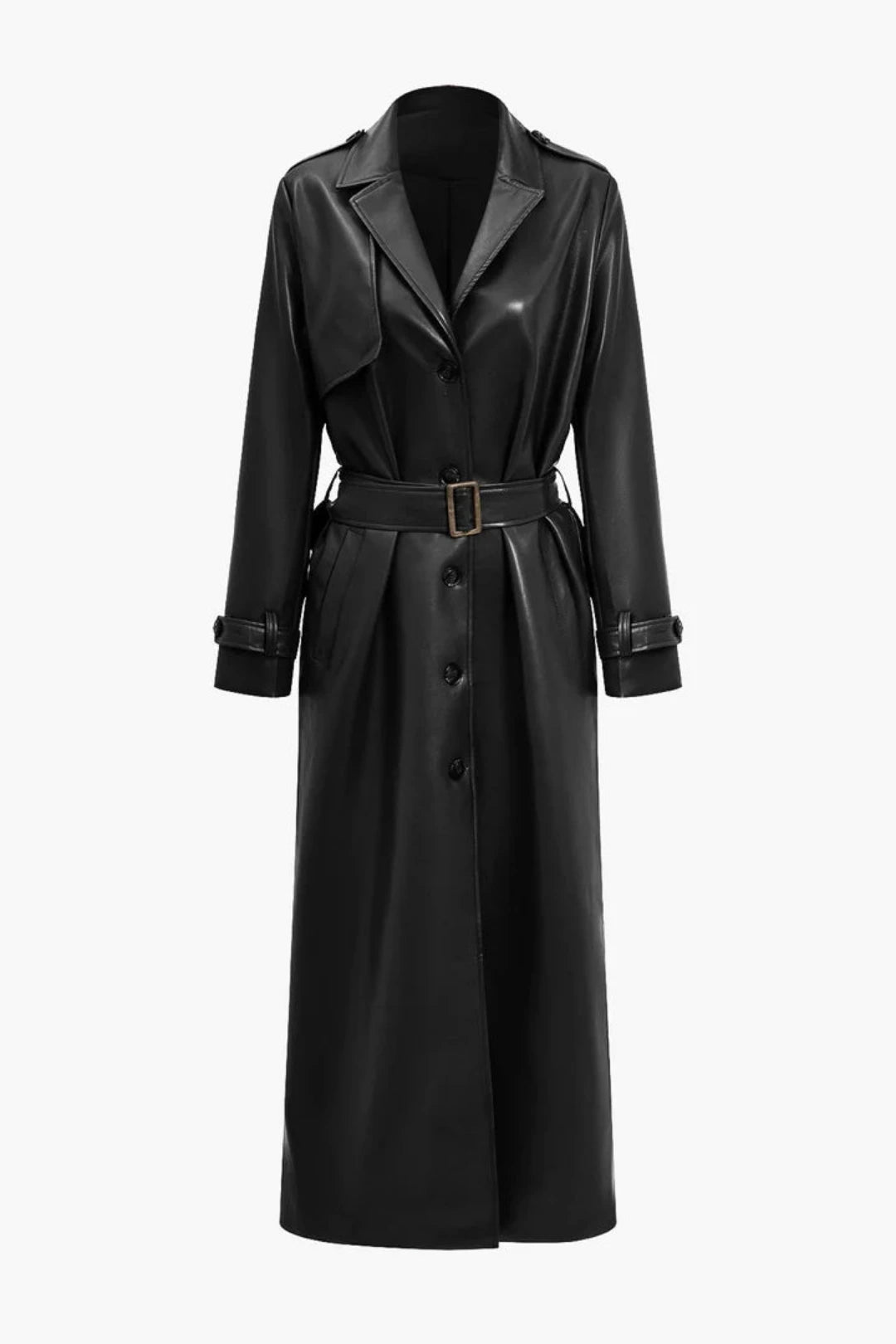 Lange Trenchcoat voor Dames van Imitatieleer met Ceintuur