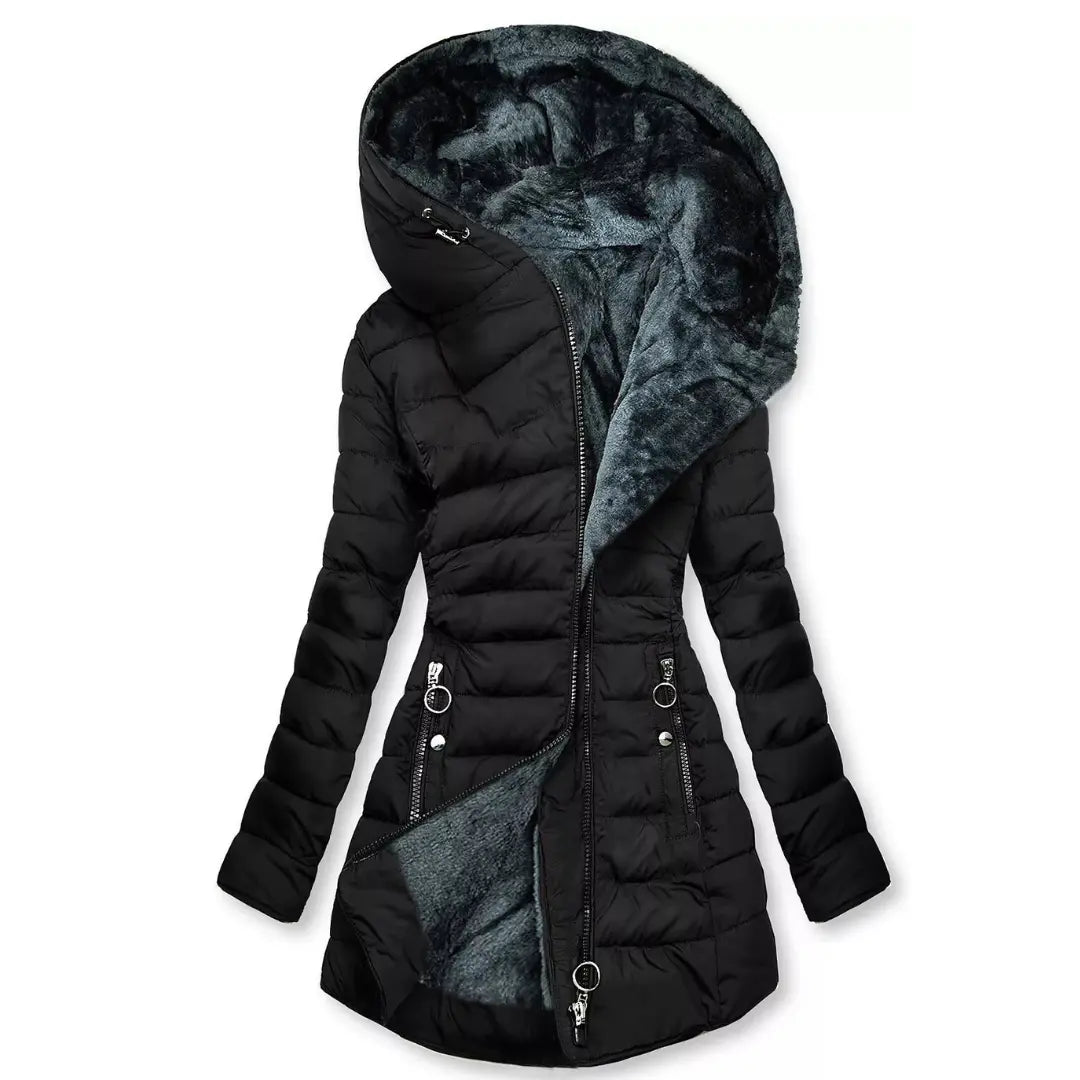 Lange waterafstotende winterjas met capuchon voor dames