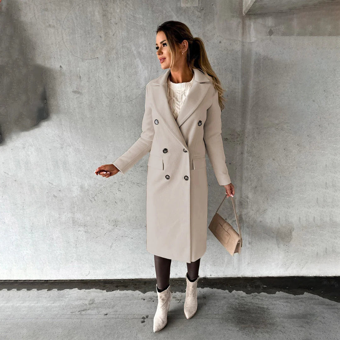 Lange winterjas met hoge kraag en knoopsluiting voor dames