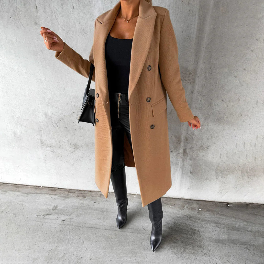 Lange winterjas met hoge kraag en knoopsluiting voor dames