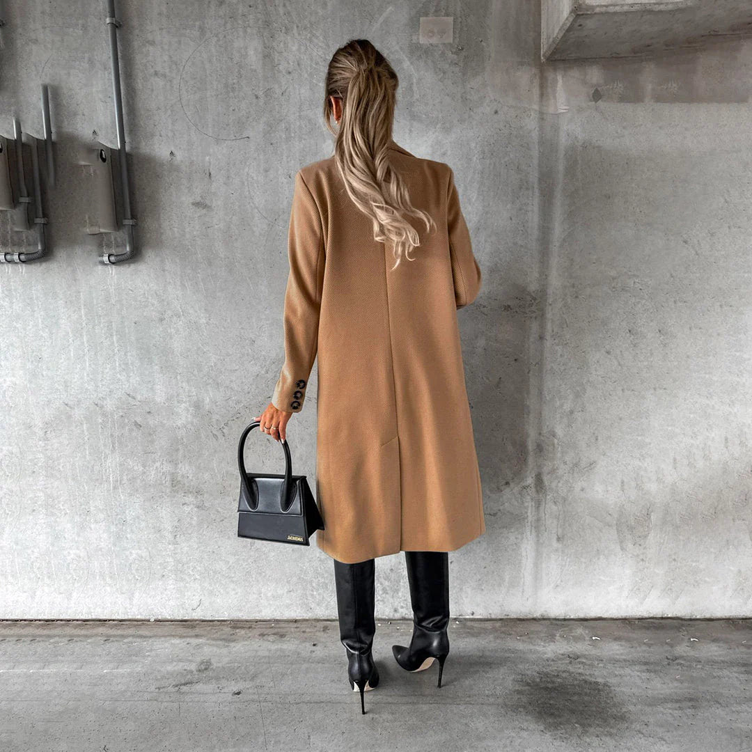Lange winterjas met hoge kraag en knoopsluiting voor dames