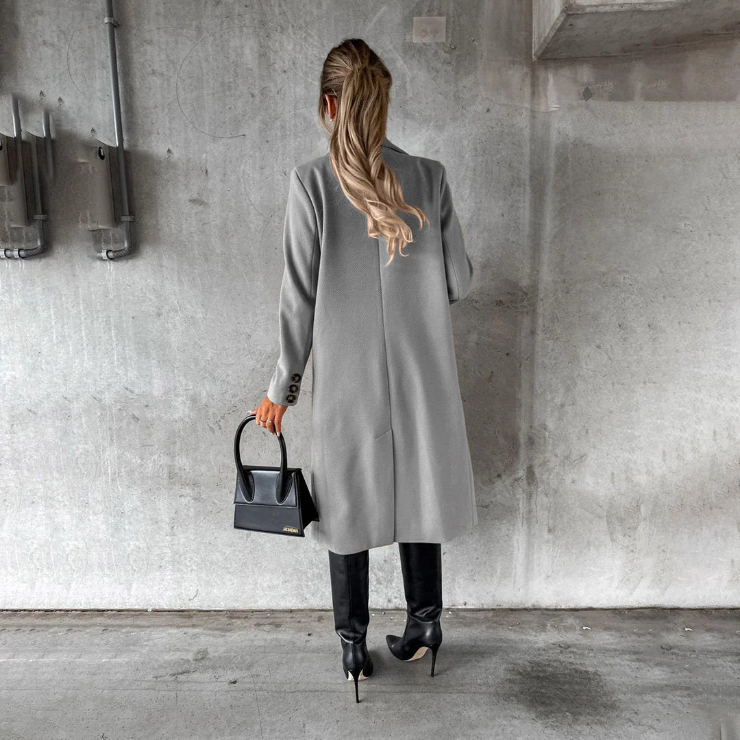 Lange winterjas met hoge kraag en knoopsluiting voor dames