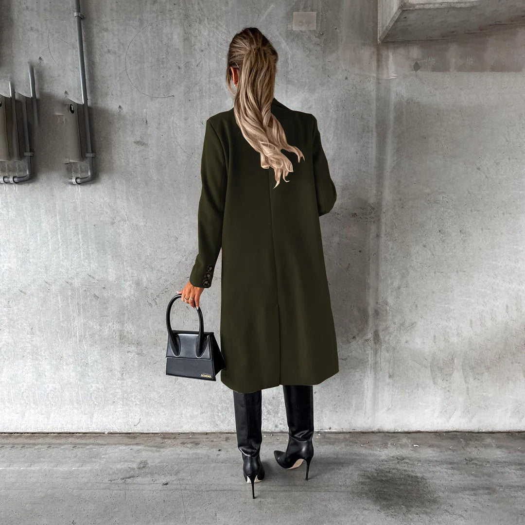 Lange winterjas met hoge kraag en knoopsluiting voor dames