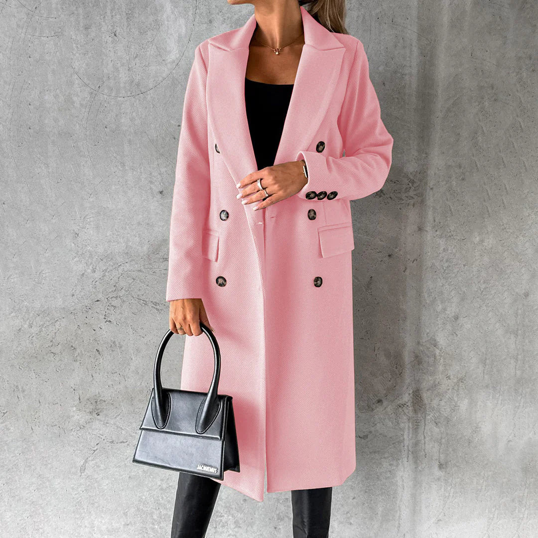 Lange winterjas met hoge kraag en knoopsluiting voor dames