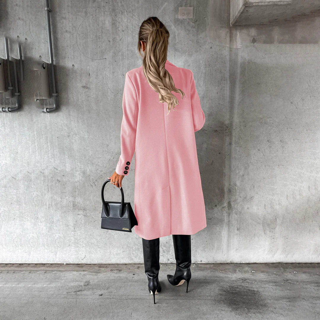 Lange winterjas met hoge kraag en knoopsluiting voor dames