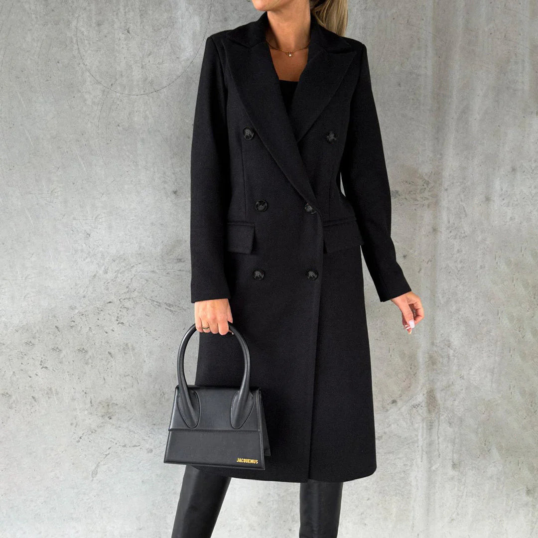 Lange winterjas met hoge kraag en knoopsluiting voor dames