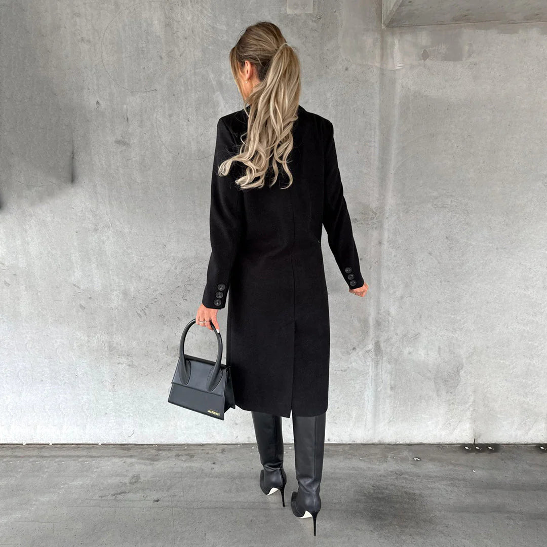 Lange winterjas met hoge kraag en knoopsluiting voor dames