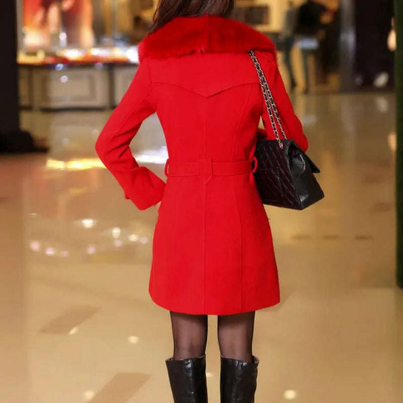 Lange winterjas met imitatiebont voor dames