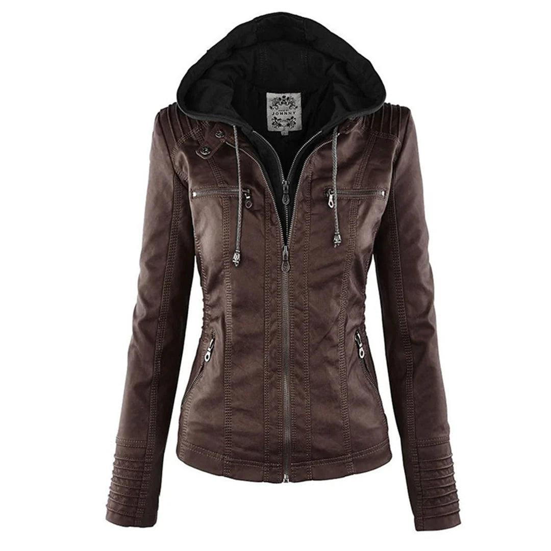 Leren jas met ritssluiting voor dames