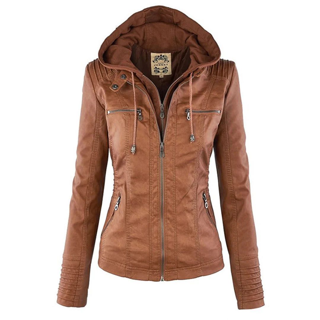 Leren jas met ritssluiting voor dames