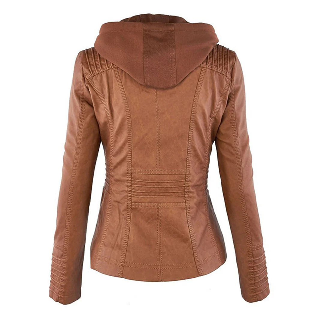 Leren jas met ritssluiting voor dames