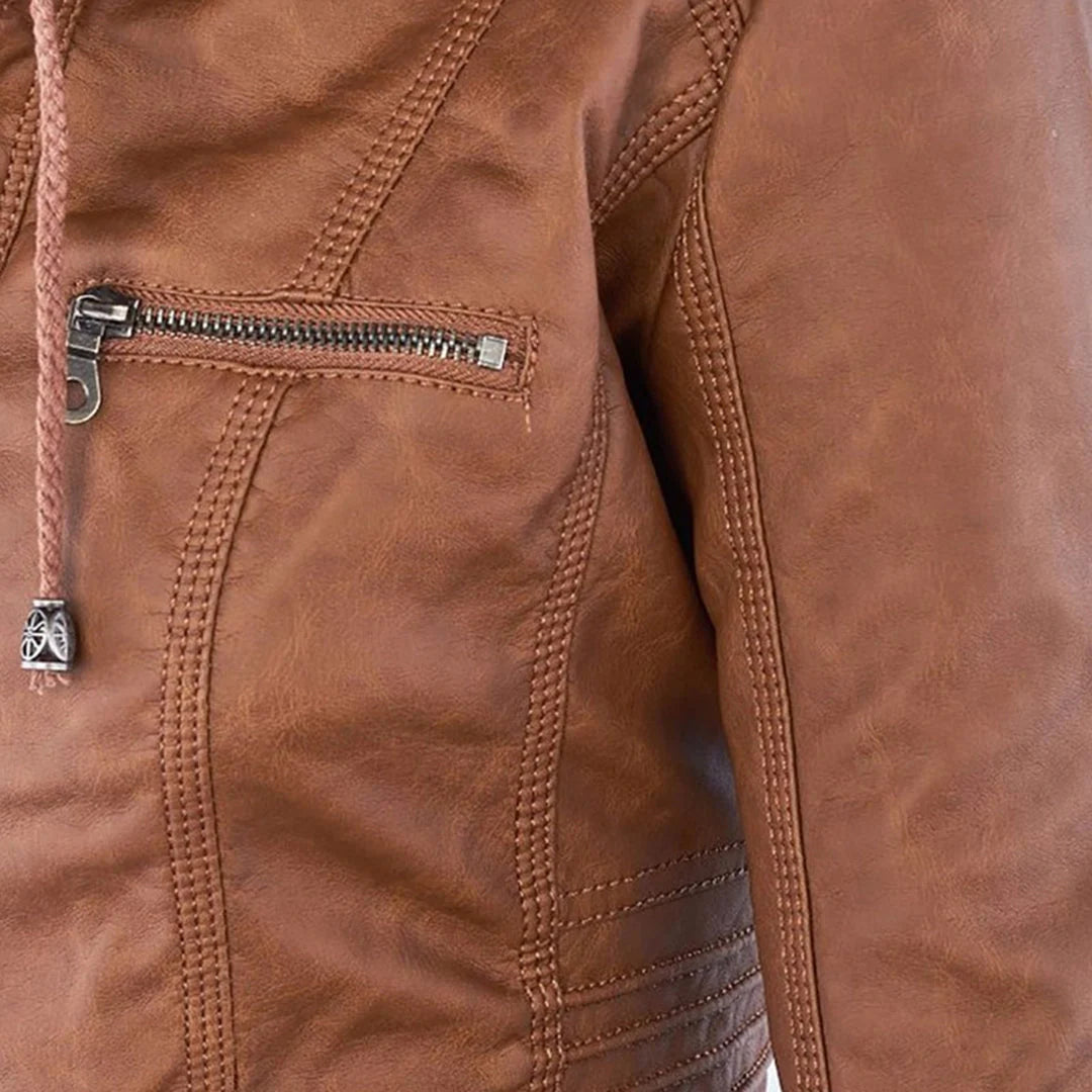 Leren jas met ritssluiting voor dames