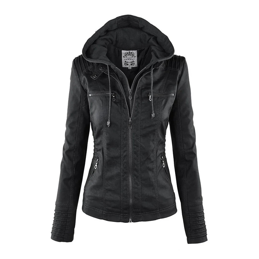Leren jas met ritssluiting voor dames