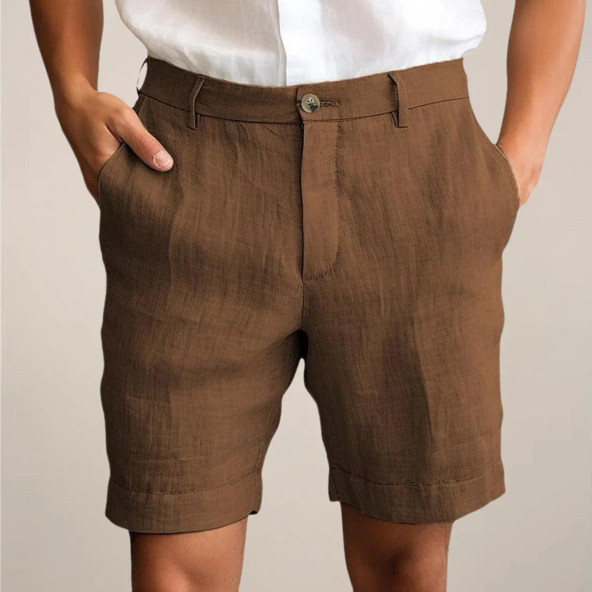 Linnen Korte Broek Heren met Knoopsluiting en Steekzakken