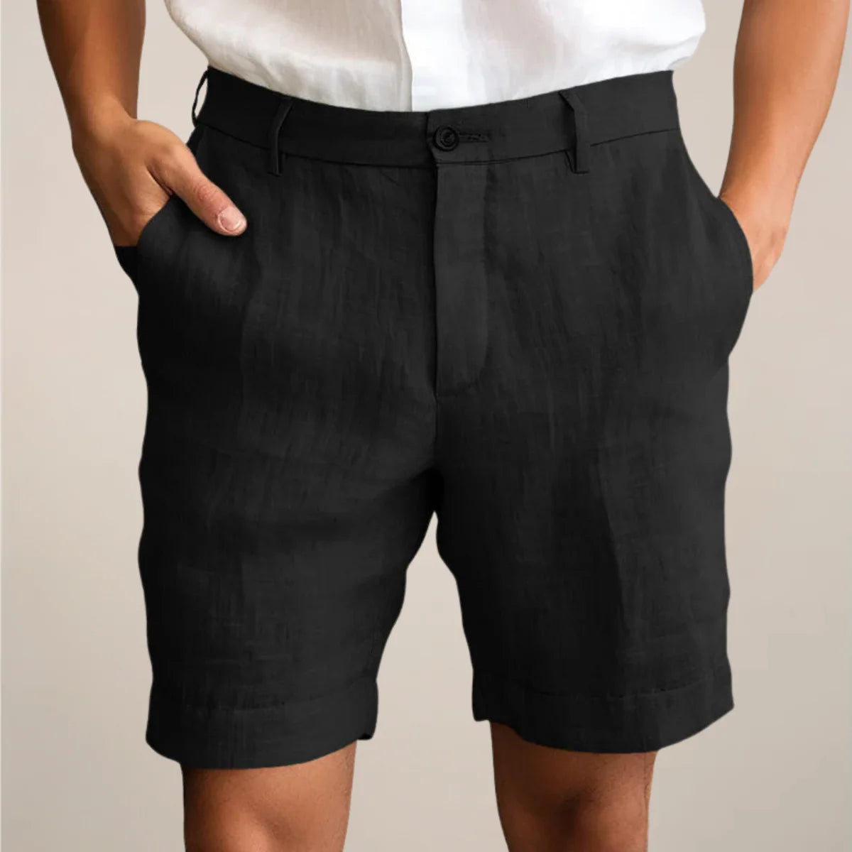 Linnen Korte Broek Heren met Knoopsluiting en Steekzakken