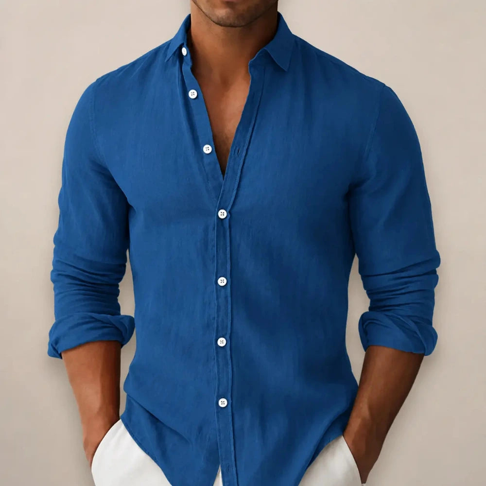 Linnen Overhemd Heren met Lange Mouwen en Slim Fit