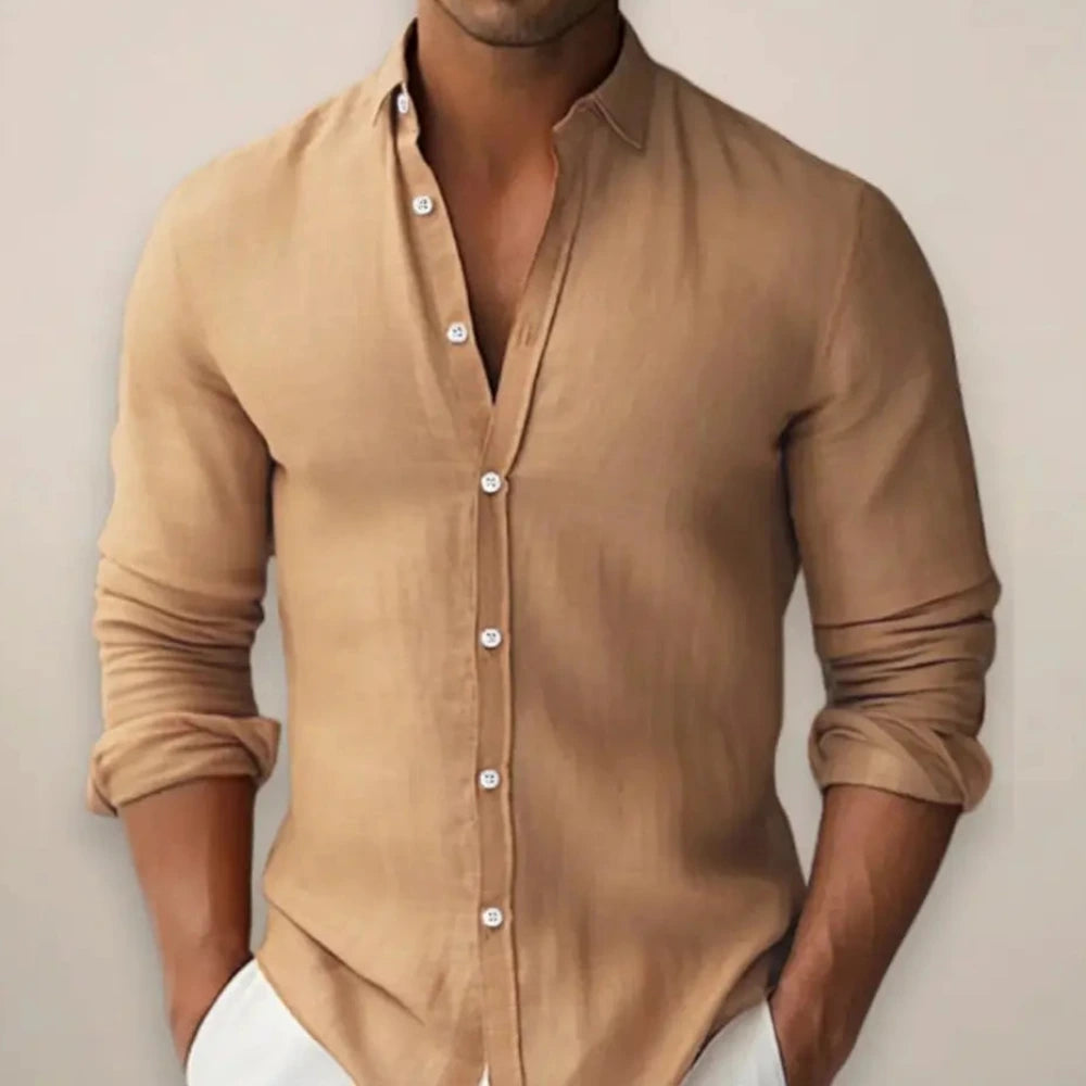 Linnen Overhemd Heren met Lange Mouwen en Slim Fit