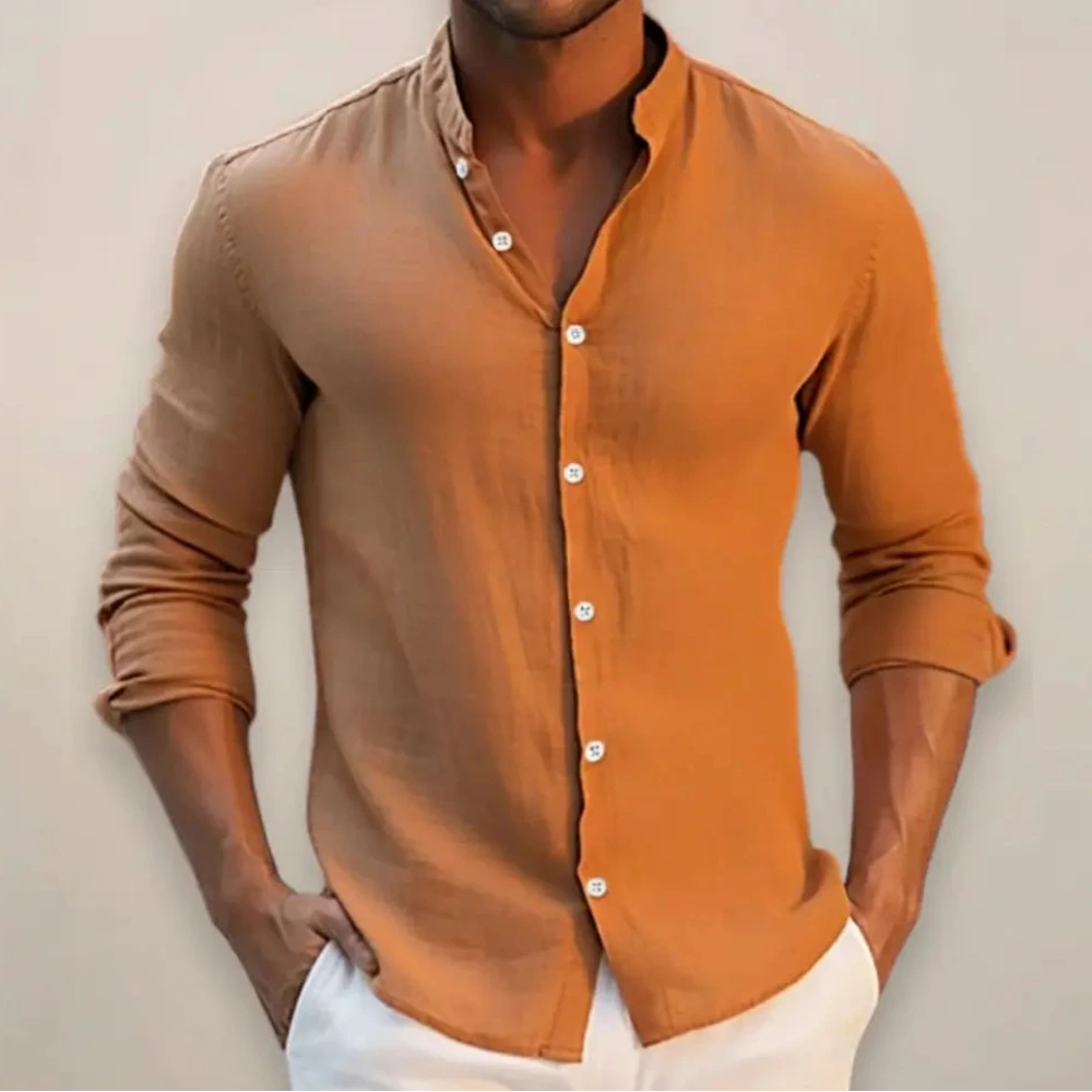 Linnen Overhemd Heren met Lange Mouwen en Slim Fit