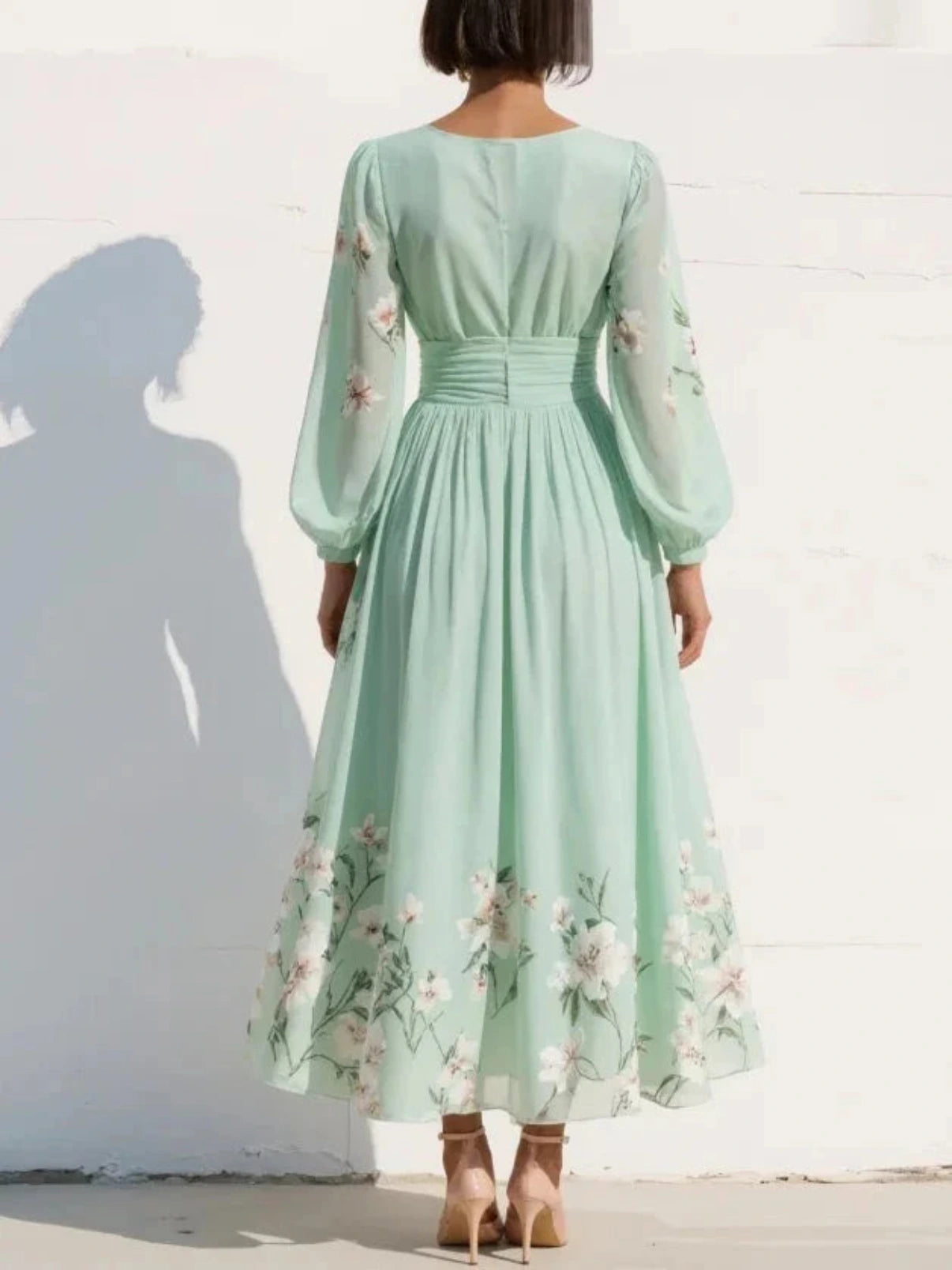 Maxi Feestjurk met V-hals en Bloemenprint