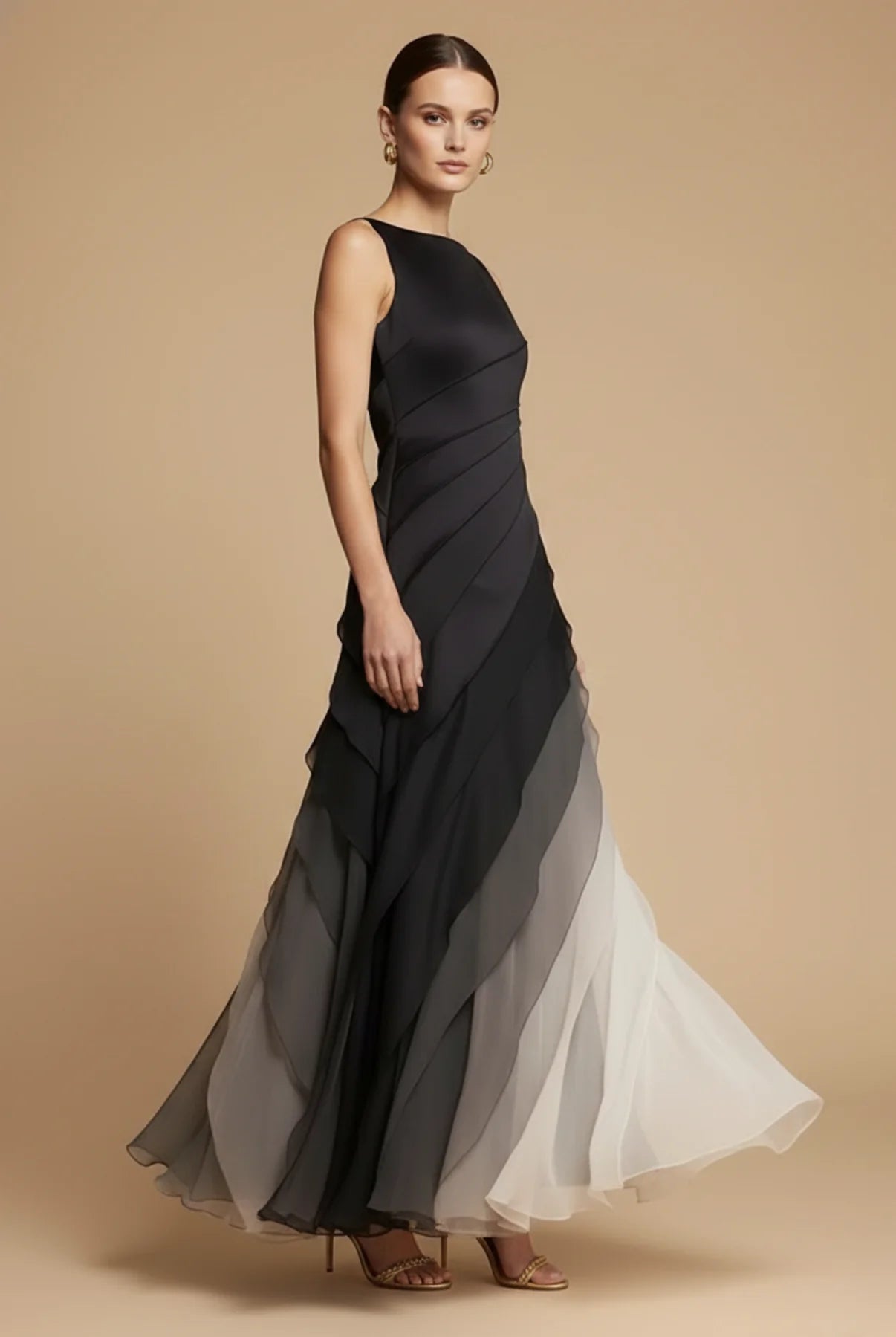 Maxi Jurk met Bootshals en Ombre Chiffon Rok