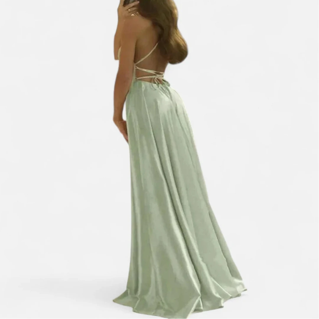 Maxi Jurk met Satijnlook en Zijsplit