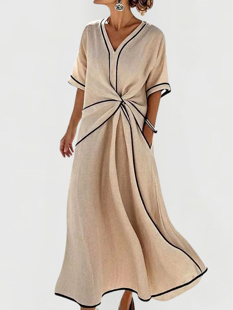 Maxi Strandjurk met V-hals en Gedraaid Detail