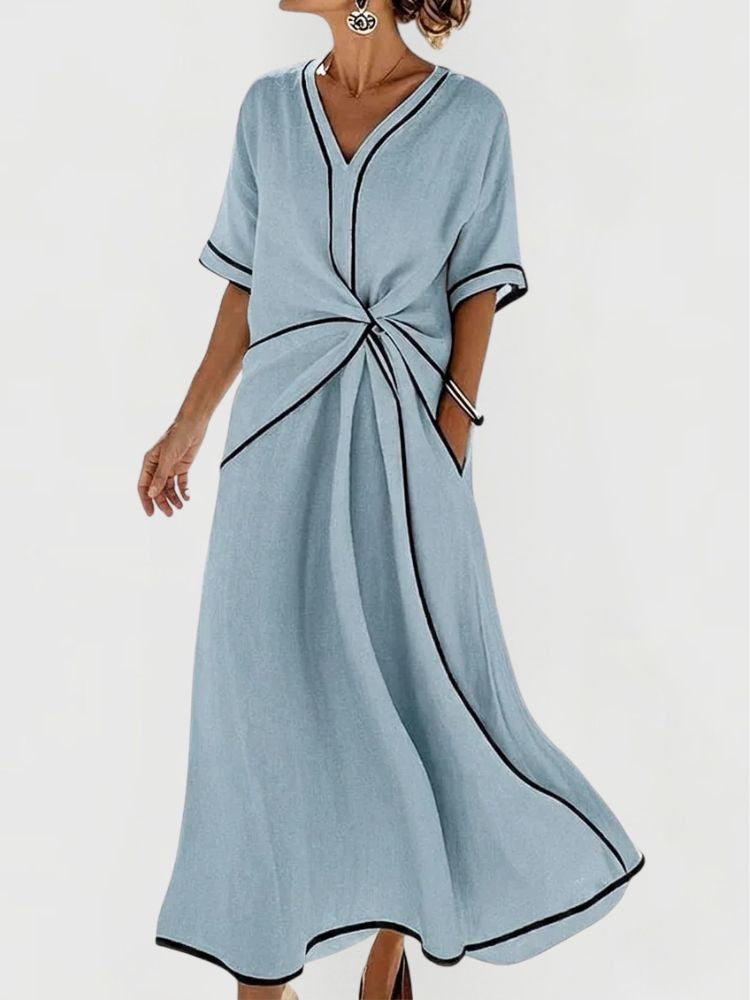 Maxi Strandjurk met V-hals en Gedraaid Detail