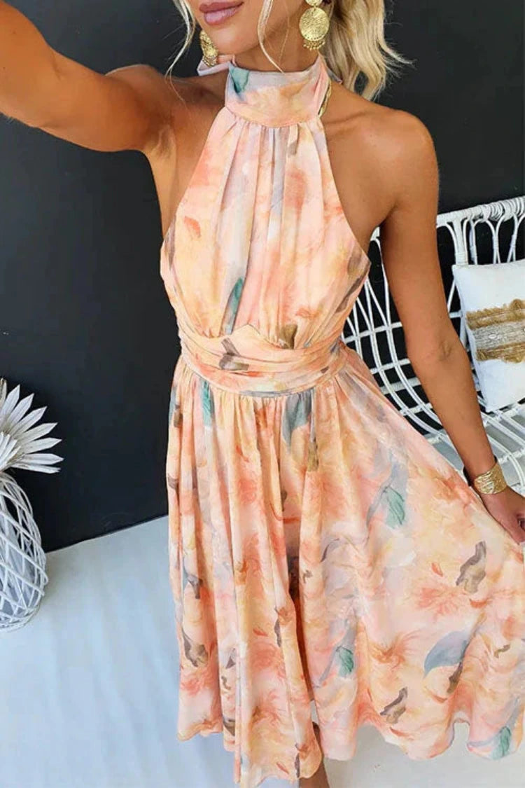Maxi Zomerjurk Dames met Halterhals en Open Rug