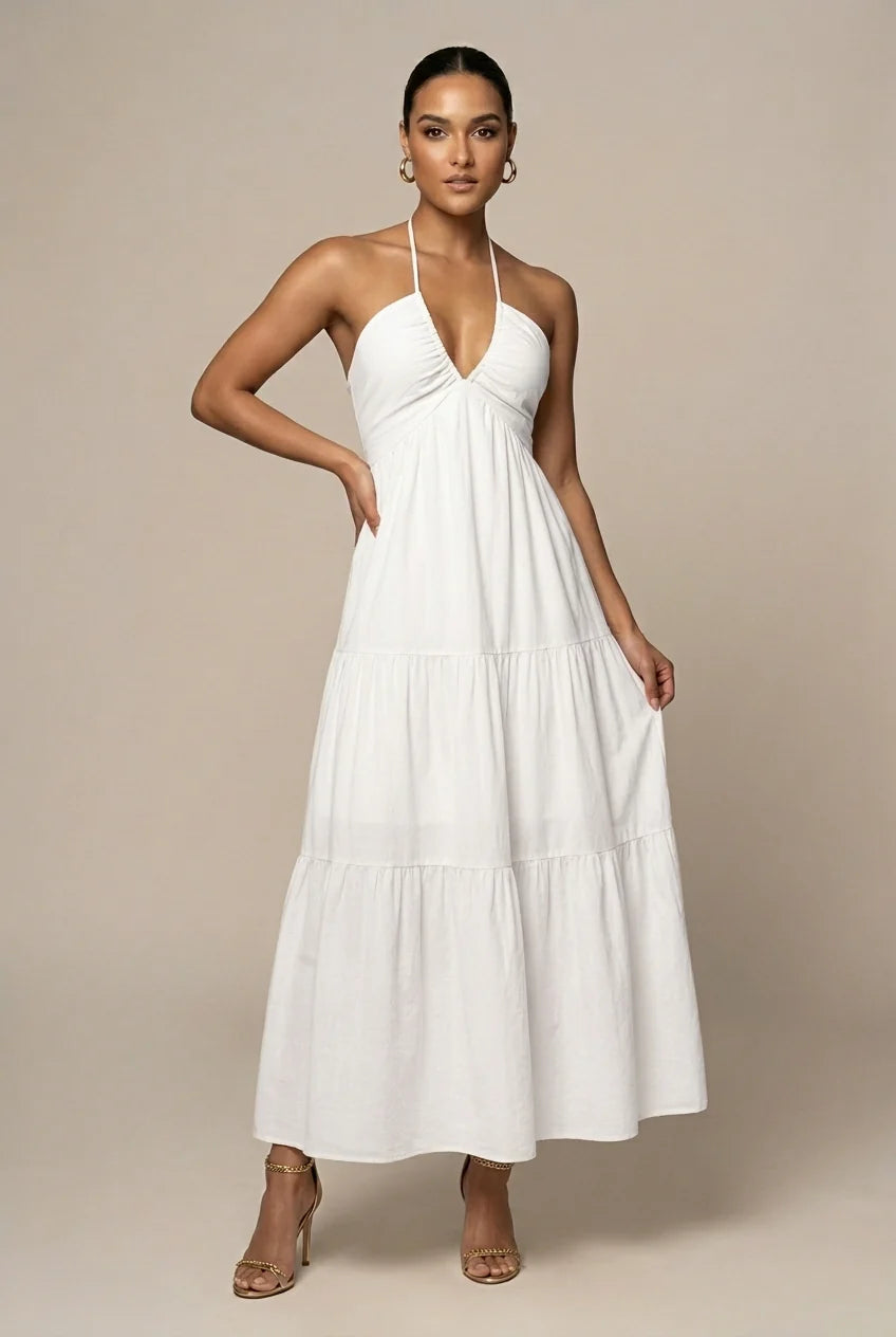 Maxi Zomerjurk met Halternek en Open Rug