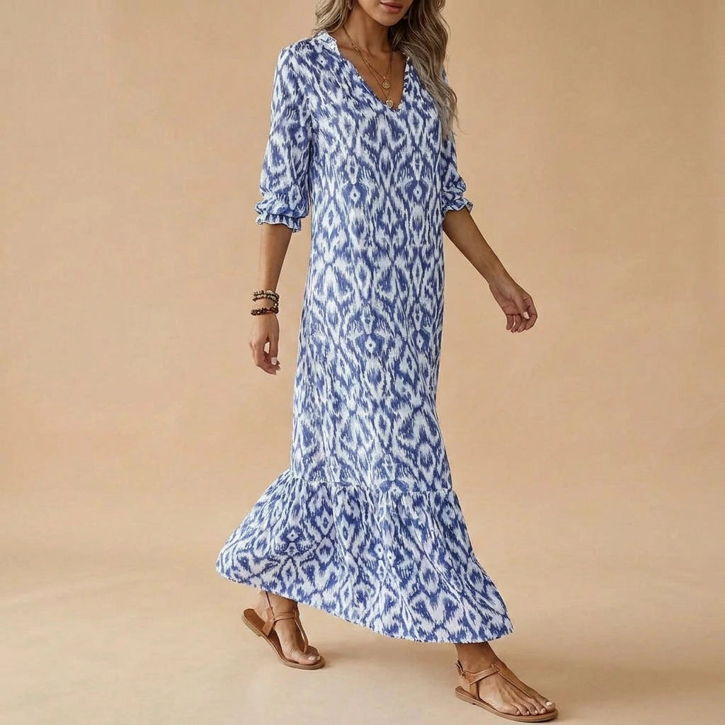 Maxi Zomerjurk met Print en Driekwart Mouwen