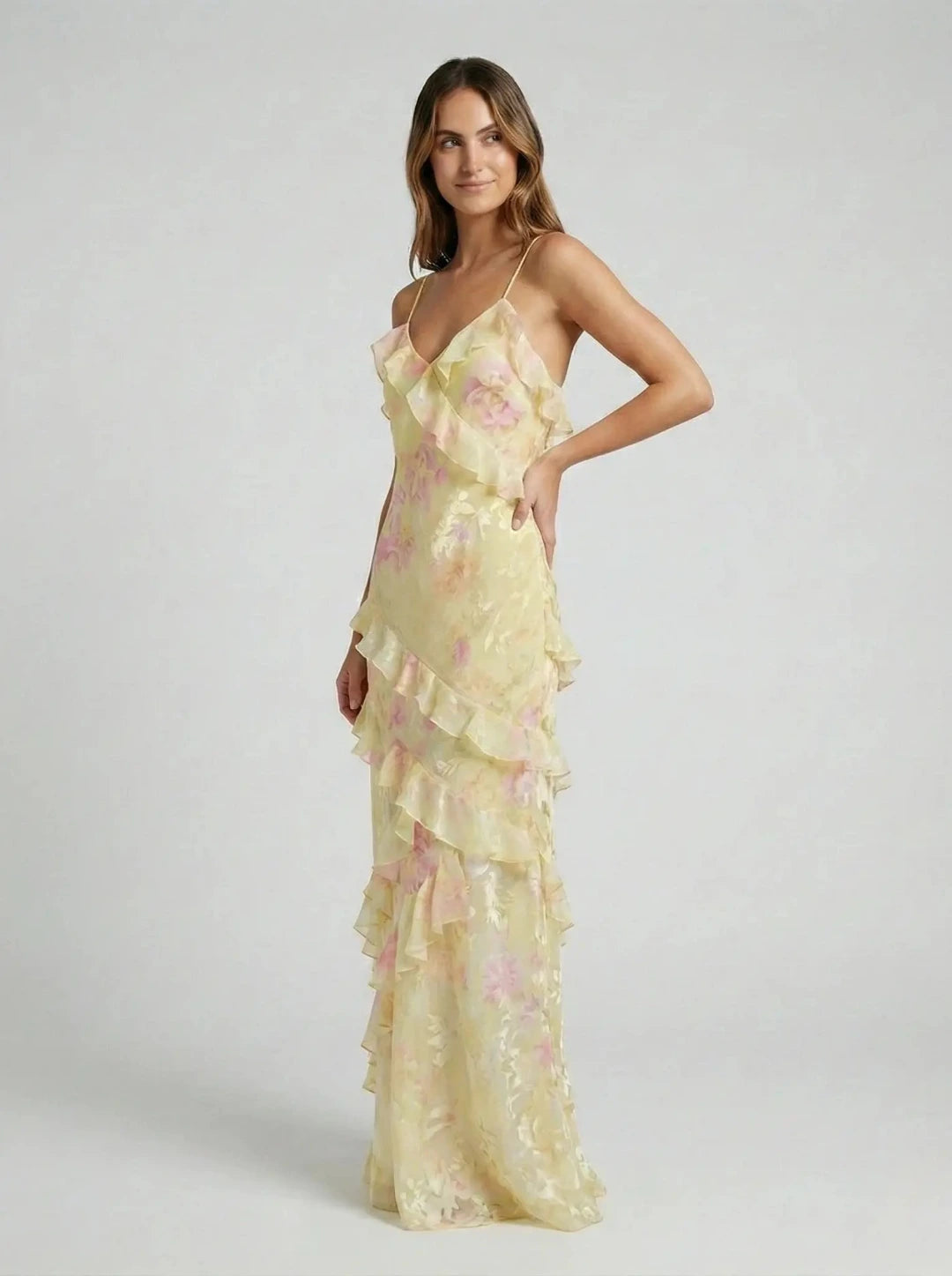 Maxi Zomerjurk met Ruches en Bloemenprint