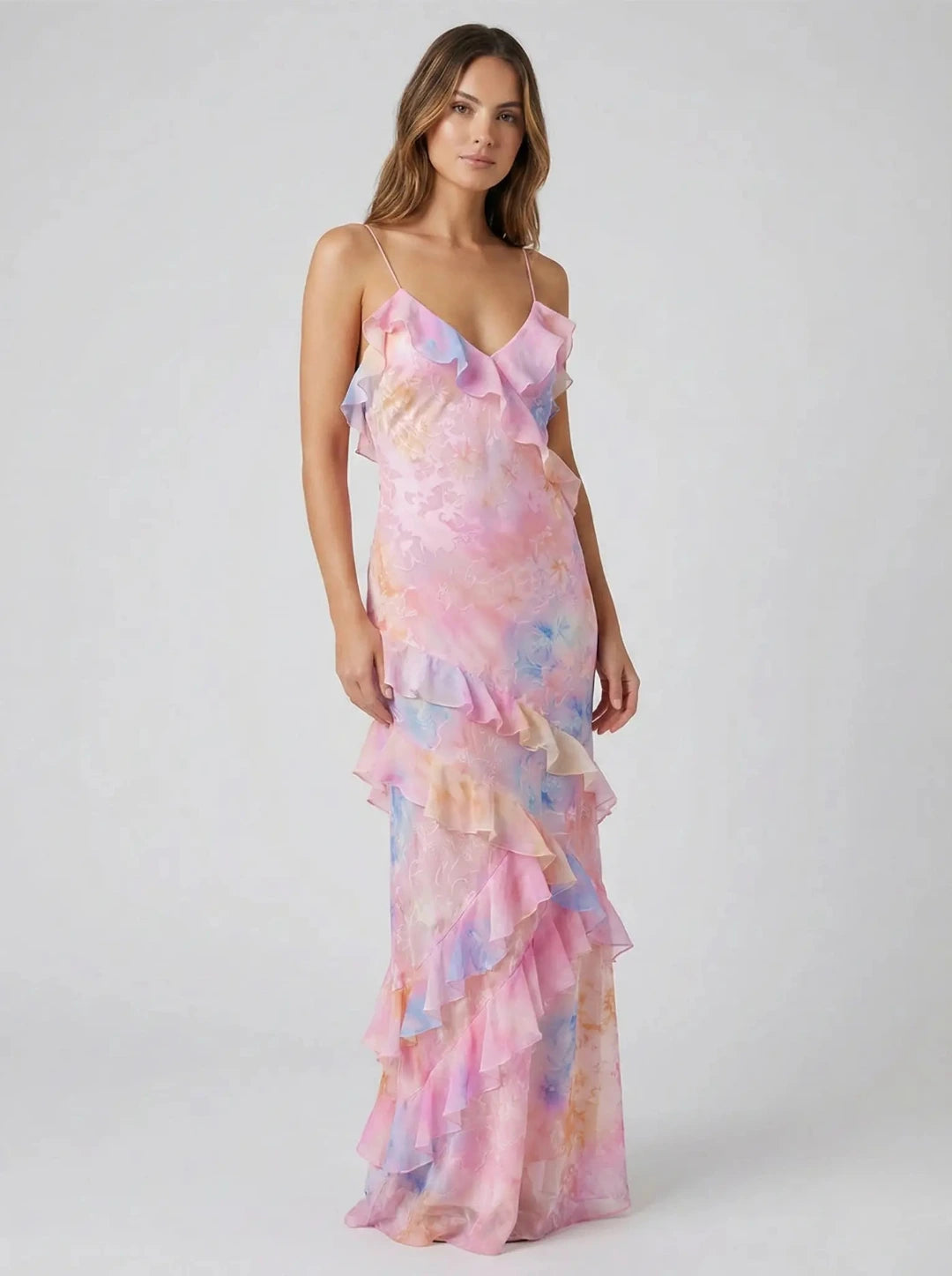 Maxi Zomerjurk met Ruches en Bloemenprint