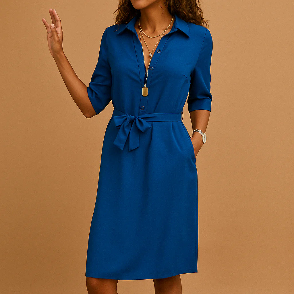Midi Blousejurk met Reverskraag en Strikceintuur