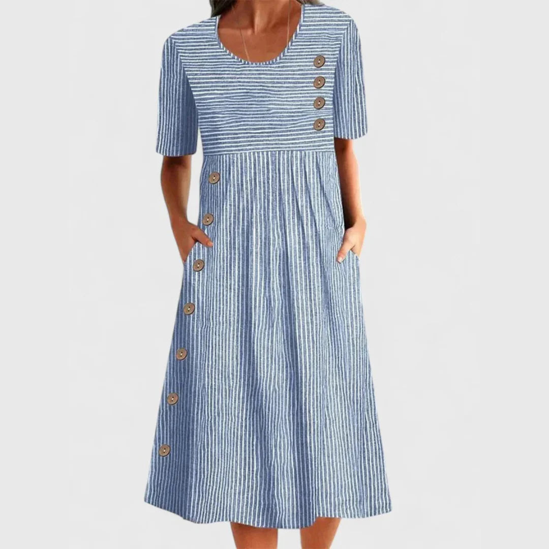 Midi Gestreepte Zomerjurk met Korte Mouwen
