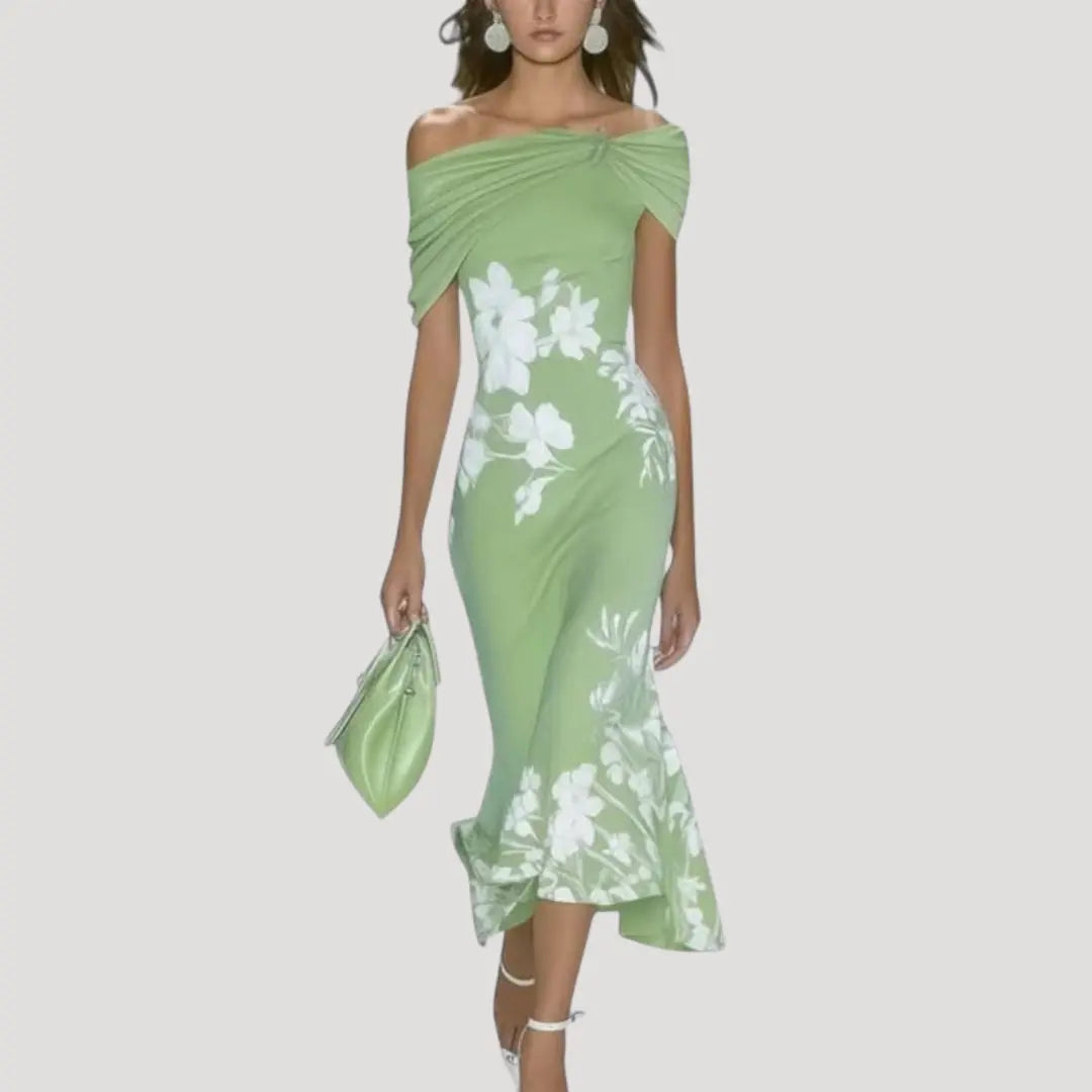 Midi Jurk met Off-Shoulder en Bloemenprint