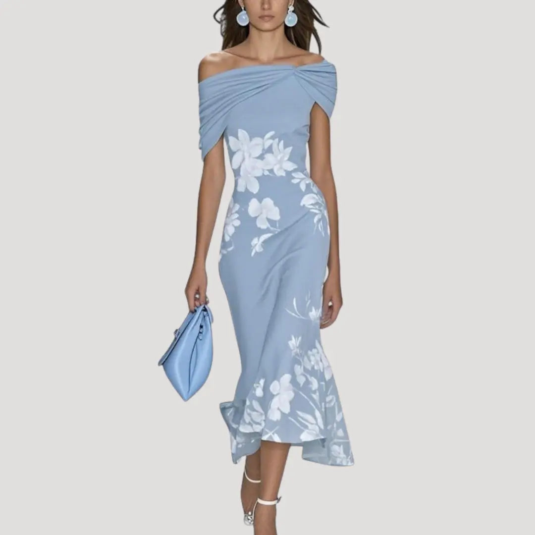Midi Jurk met Off-Shoulder en Bloemenprint