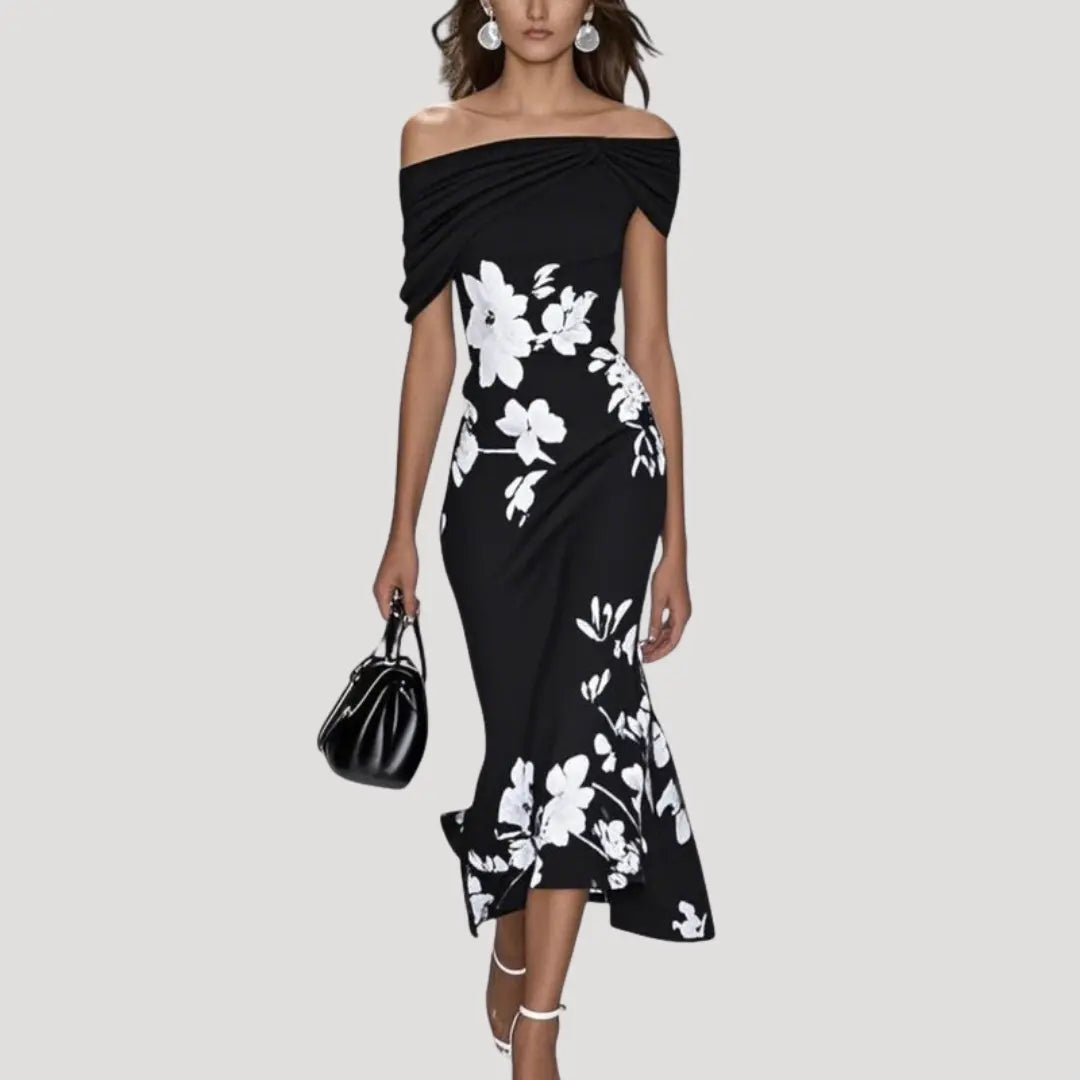 Midi Jurk met Off-Shoulder en Bloemenprint