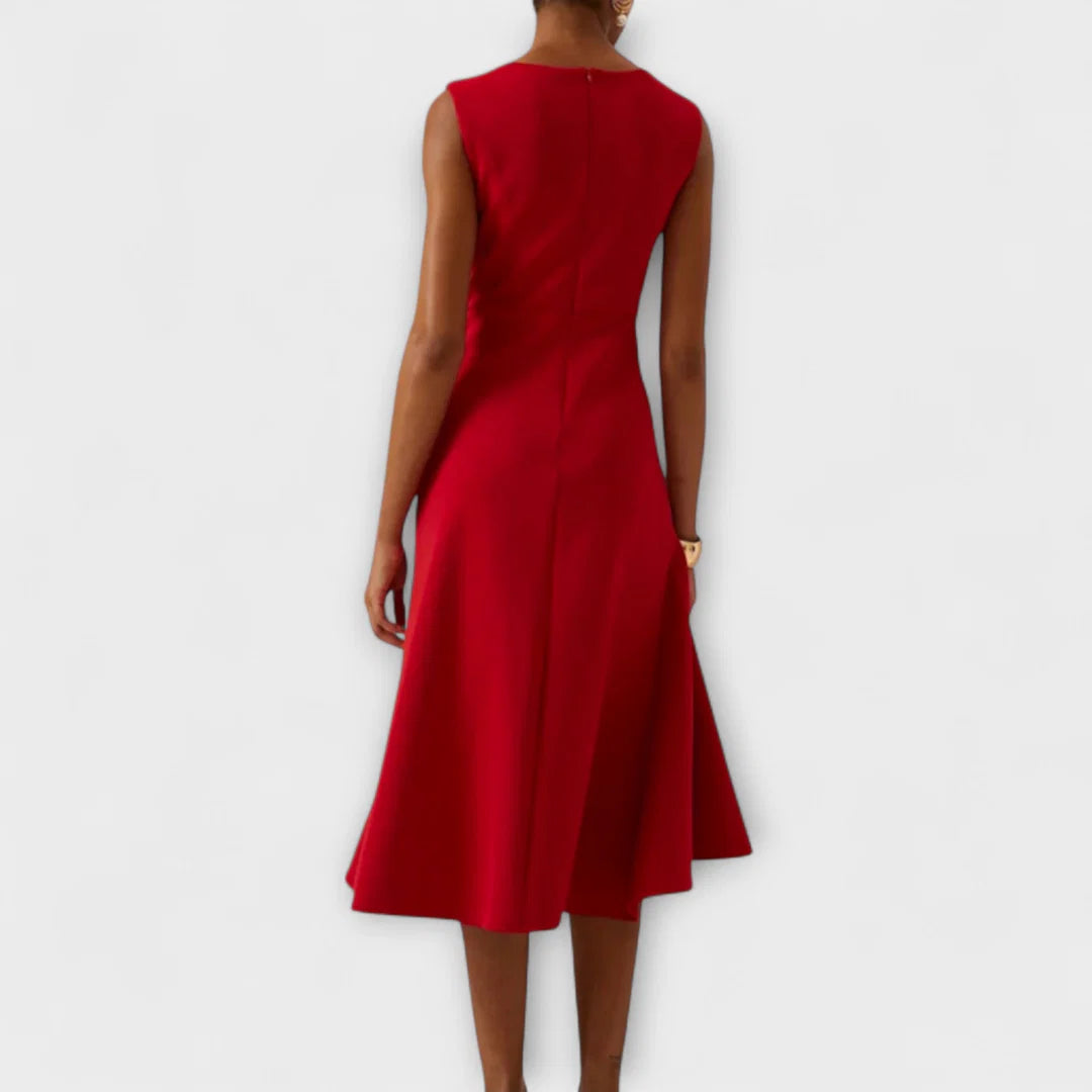 Midi Mouwloze Avondjurk met Asymmetrisch Detail